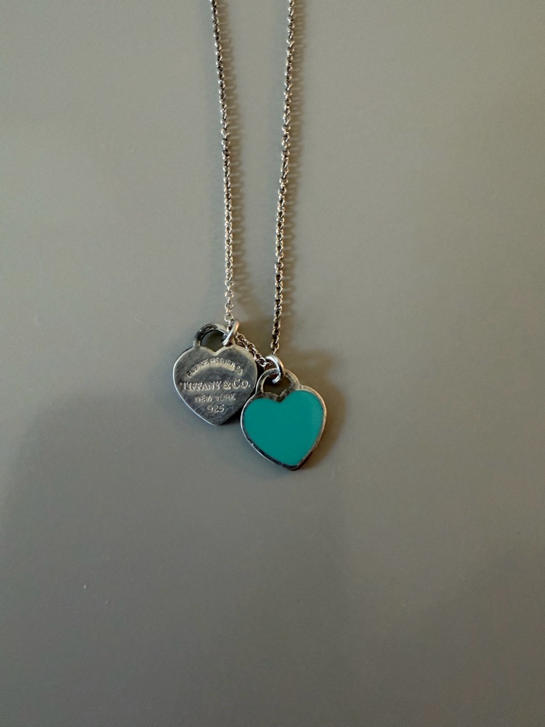Tiffany & Co. Silver Heart Tag Necklace With Turquoise Heart Charm